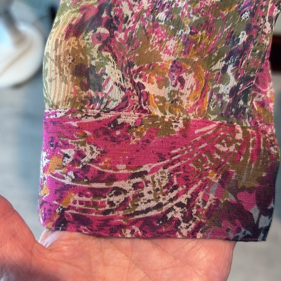 Coldwater Creek  silk blouse sheer sleeves  V-neck/buttons  pink blue sage NWT - Picture 10 of 15